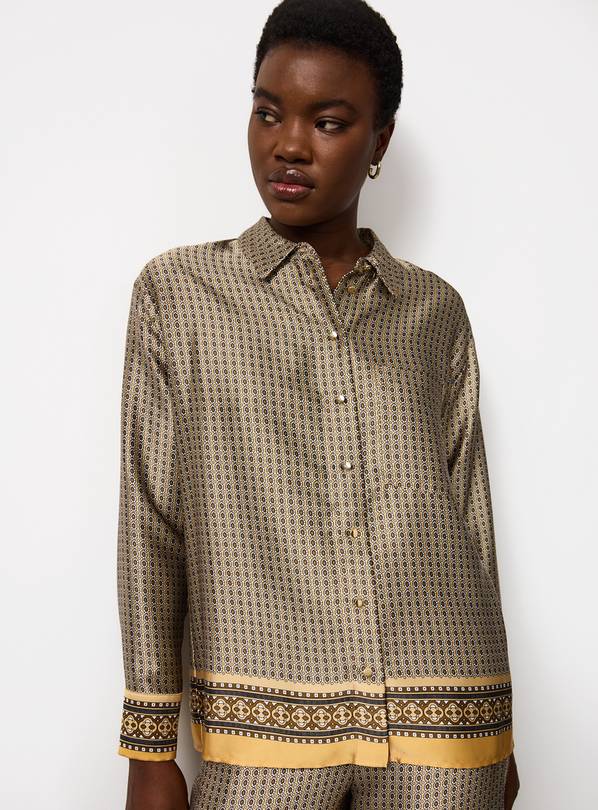 Yellow Scarf Print Relaxed Long Sleeve Shirt 10